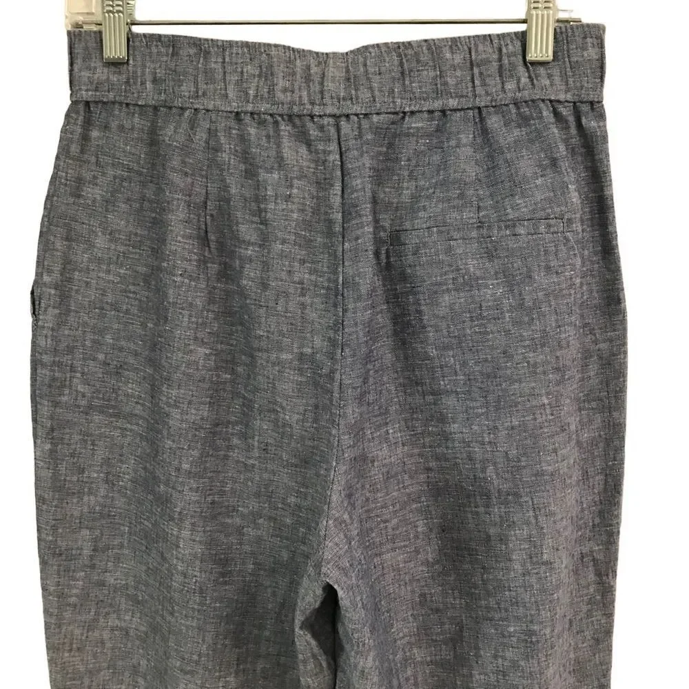 Zara chambray linen blend tie front cropped pants S‎